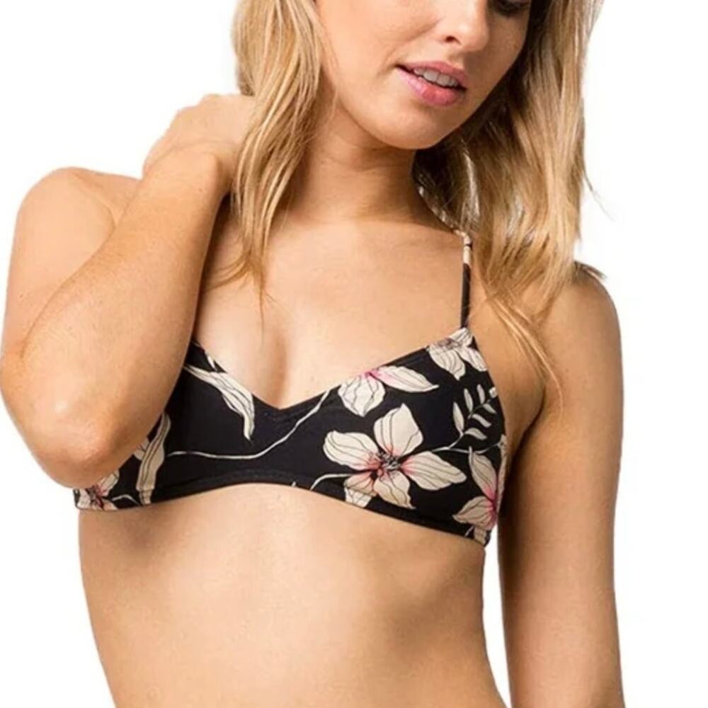 O’Neill Bikini Top SZ Large Albany Black Floral NWT Strappy Triangle Swim Halter